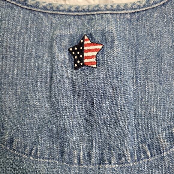 Americana Sleeveless Blue Embroidered Denim Top size Large Christopher & Banks - Picture 5 of 8